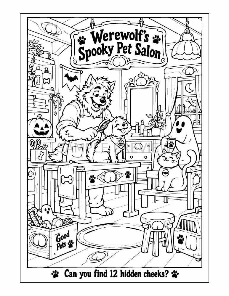 Sample coloring page: Werewolf's Spooky Pet Salon